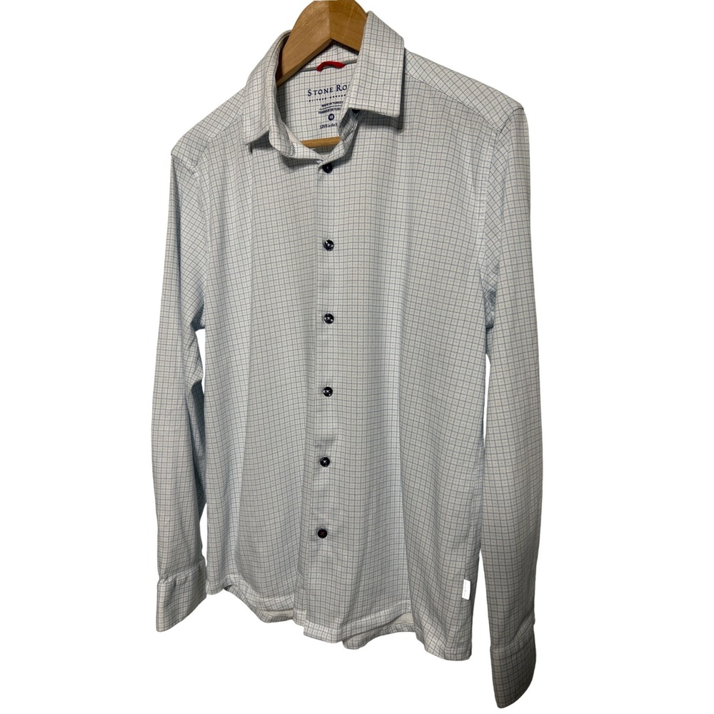 Stone Rose Button Down Long Sleeve Shirt White Blue Size‎ Medium EUC